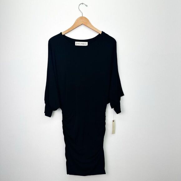 Graham & Spencer Anthropologie Black Stretch Jersey Knit Ruched Skirt Dolman Sle - Picture 2 of 13